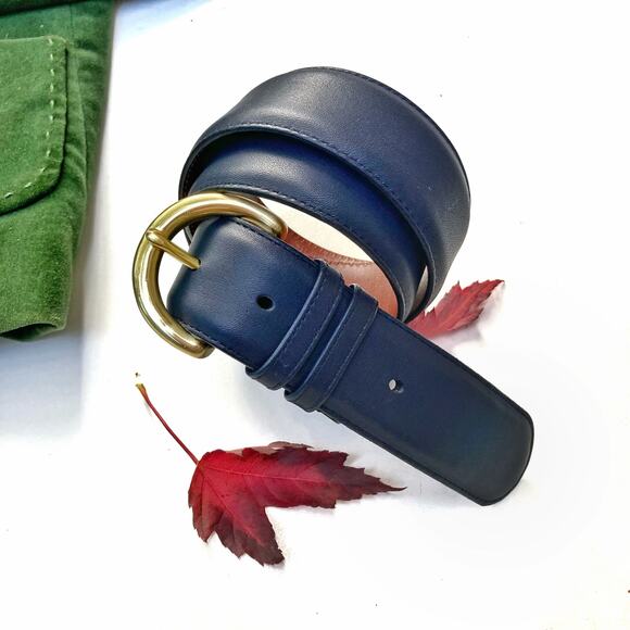 Vintage Coach Glove Tanned Navy Leather Belt w/ Solid Brass Buckle | Heritage - Picture 1 of 15